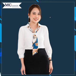 {Hàng thiết kế từ 40-47kg] Áo sơ mi nữ công sở Mcfashion kèm cà vạt màu xanh  chất lạu tuyết mềm mại ta 1263