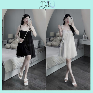Đầm 2 Dây Babydoll Dáng Xoè Chất Liệu Voan Mềm Đính 8 Nơ Vai Sang Chảnh