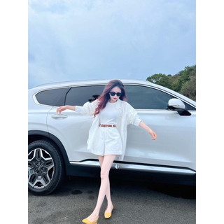 Set 4 món: sơmi + áo trắng 2 dây + short kaki + thắt lưng