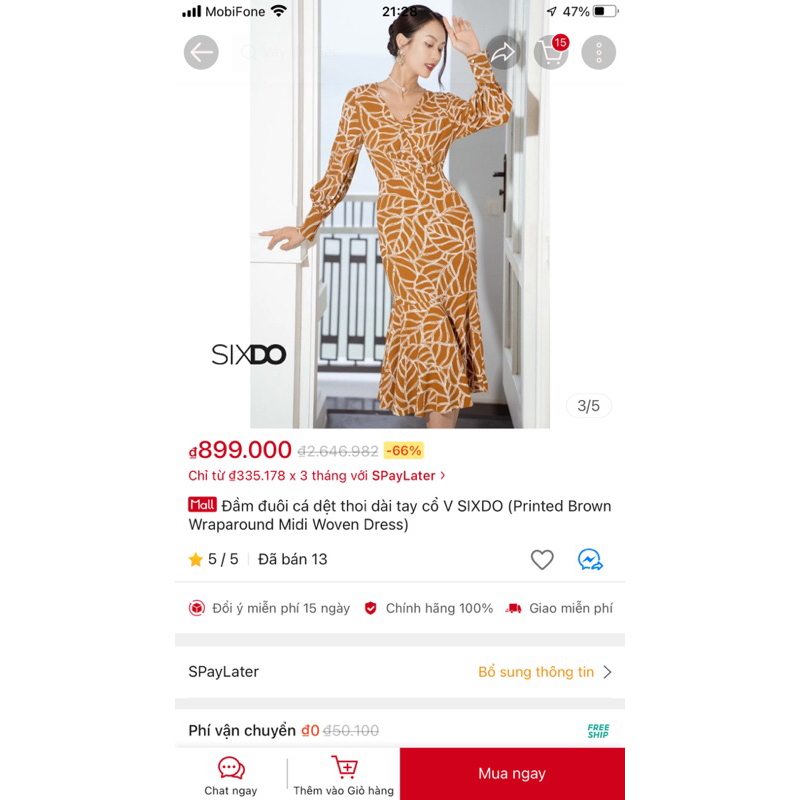 Pass đầm Sixdo size M mới 100%