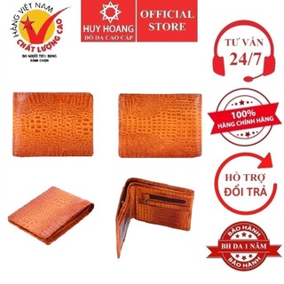 Bóp nam Huy Hoàng nguyên con vân cá sấu màu vàng bò HP2147