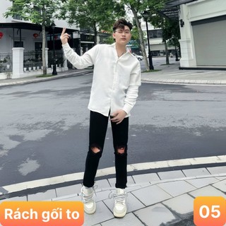 Quần jean nam rách gối màu đen trơn chất bò cao cấp co dãn 4 chiều đẹp form dáng skinny boy phố lavado M05 mẫu mới