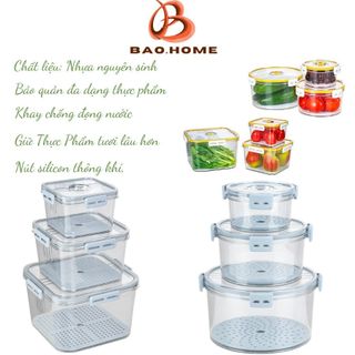 Hộp Nhựa Đựng Thực Phẩm Thức Ăn Tủ Lạnh BAOHOME Có Khay Chống Đọng Thiết Kế 2 Lớp Cao Cấp B005