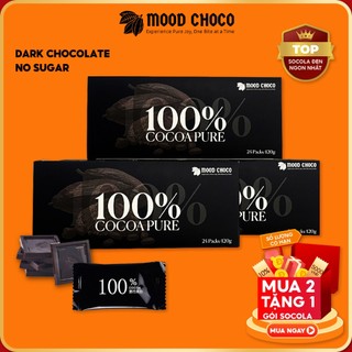 Socola đen đắng nguyên chất không đường 100% Kẹo Sô cô la thanh ăn kiêng hộp 24 gói MOOD CHOCO