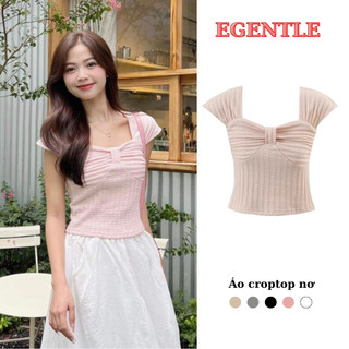 Áo croptop nơ ngực cổ vuông dáng ôm mặc 2 kiểu egentlehanoi