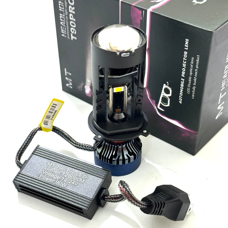 Đèn Pha Led Bi Cầu T90 H4 90w 15 Chip Led Lắp Ô tô Pha Bi Cầu Mini Chống Chói Cắt Sáng