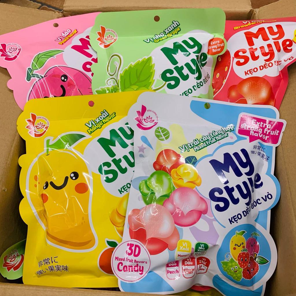  KẸO DẺO BÓC VỎ MIX VỊ My Style  vị XOÀI,NHO XANH ĐÀO DÂU,VẢI  120g  hàng Việt Nam  