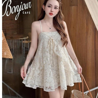 Set đầm hai dây babydoll phối ren cực xinh kèm quần cho nữ đi chơi dự tiệc sang chảnh đầm đi biển phong cách tiểu thư