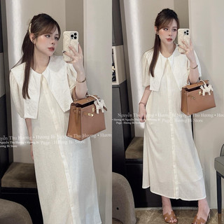 Váy xuông thiết kế cao cấp [ NH Clothing ] ren hai lớp cổ vuông thêu