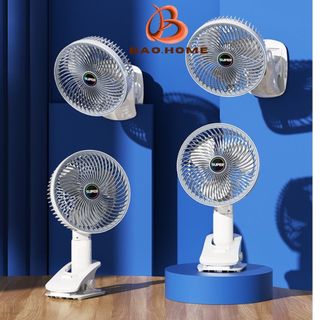Quạt Tích Điện Mini BAOHOME Cầm Tay Để Bàn Kẹp Bàn Có Để Để Điện Thoại 3 Tốc Độ Gió Đèn Led B006