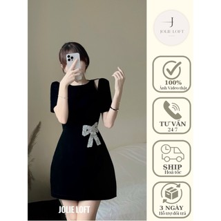 Váy nữ dự tiệc đen nơ eo thiết kế Kris Dress JOLIE LOFT, đầm dáng ngắn sang trọng đi chơi