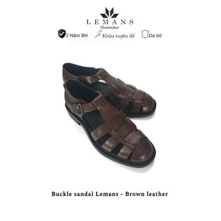 Dép rọ Da bò Buckle Sandal Lemans - Nâu Sẫm - đế Mckay cao 2.2cm bảo hành chính hãng 24 tháng