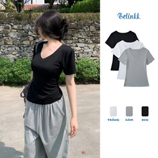 Áo thun nữ tay ngắn cổ V dáng ôm eo gợi cảm chất cotton thoáng mát cho hè nóng bức AT30