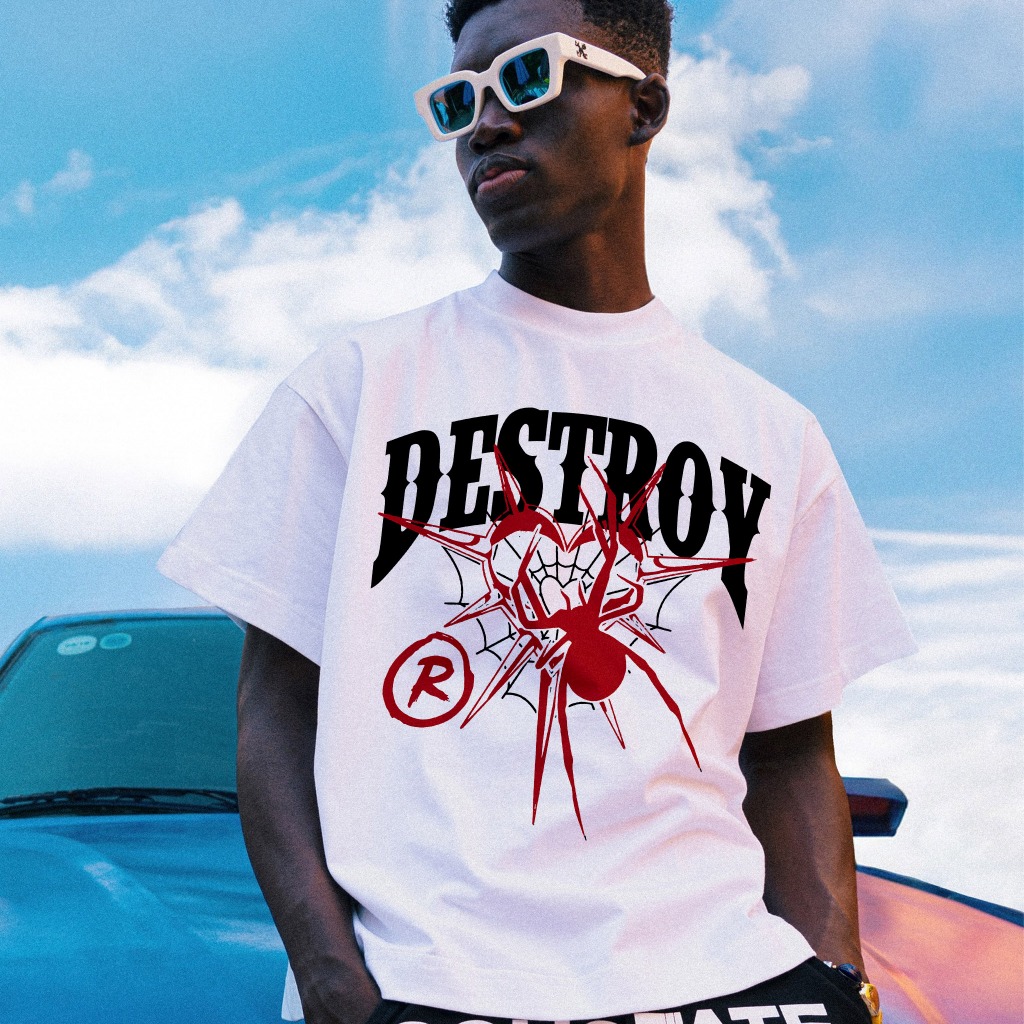 Áo thun Destroy Spider Print Short Sleeve T-Shirt - Cotton - Brand Destroy Studio | BigBuy360 - bigbuy360.vn