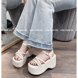 Giày Sandan quai chéo si sáp mềm êm cao 11 phân(D0090)