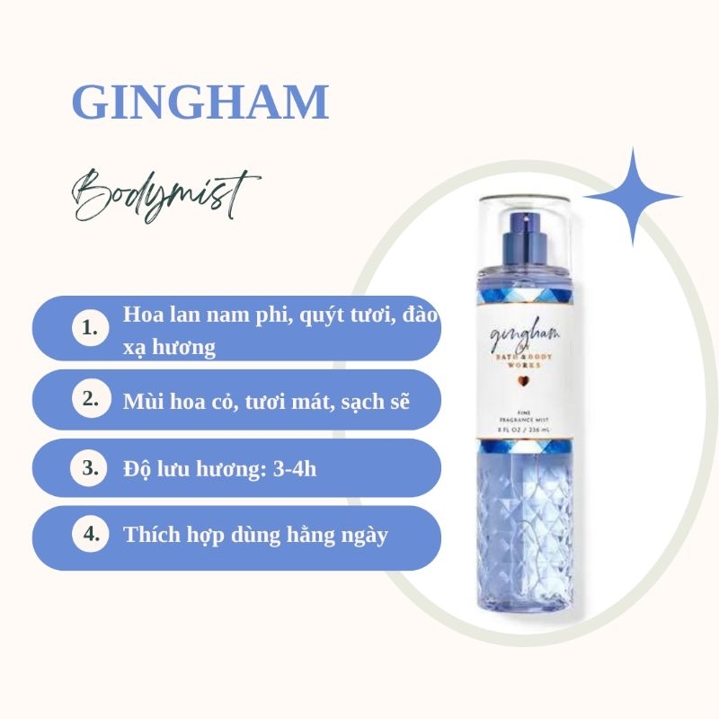 Xịt thơm Bodymist Gingham Bath & Bodyworks