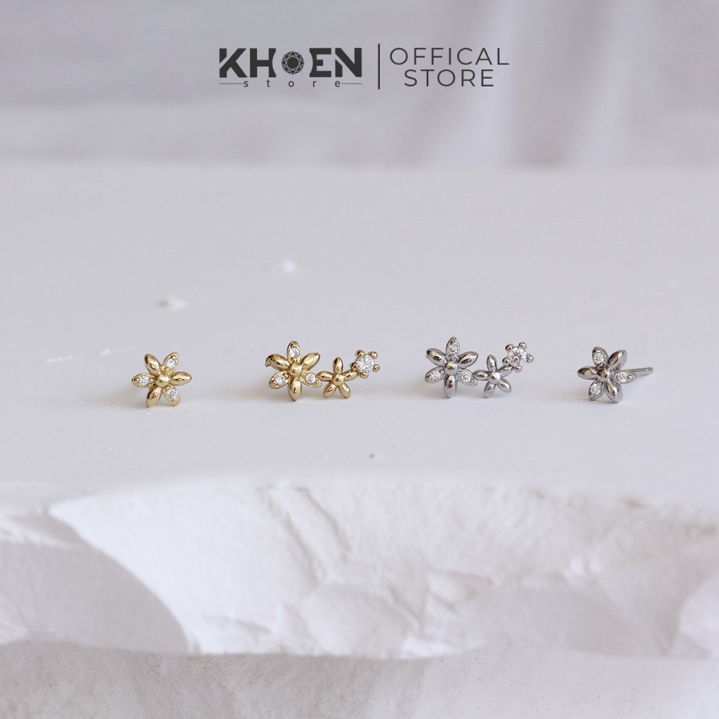 Bông tai nữ Vành tai Hoa vàng xi bạc 925 - Khoen store