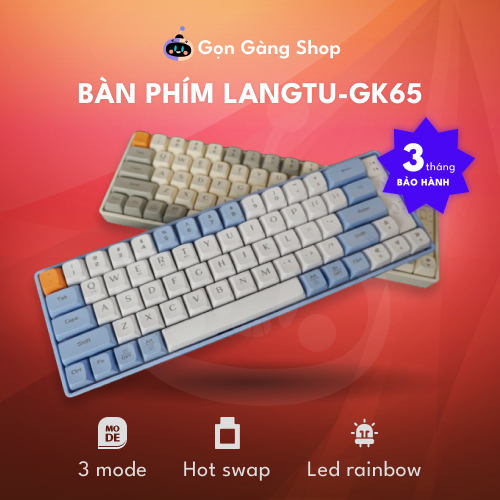 Bàn Phím Cơ Không Dây LANGTU GK65 HOTSWAP GoldenSwitch 3 chế độ kết nối - Hai màu Gọn Gàng Shop