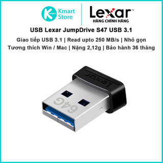 Usb 3.1 lexar jumpdrive s47 | kết nối usb 3.1 | tốc độ đọc lên tới 250mb/s | tương thích win / mac | bảo hành 3 năm