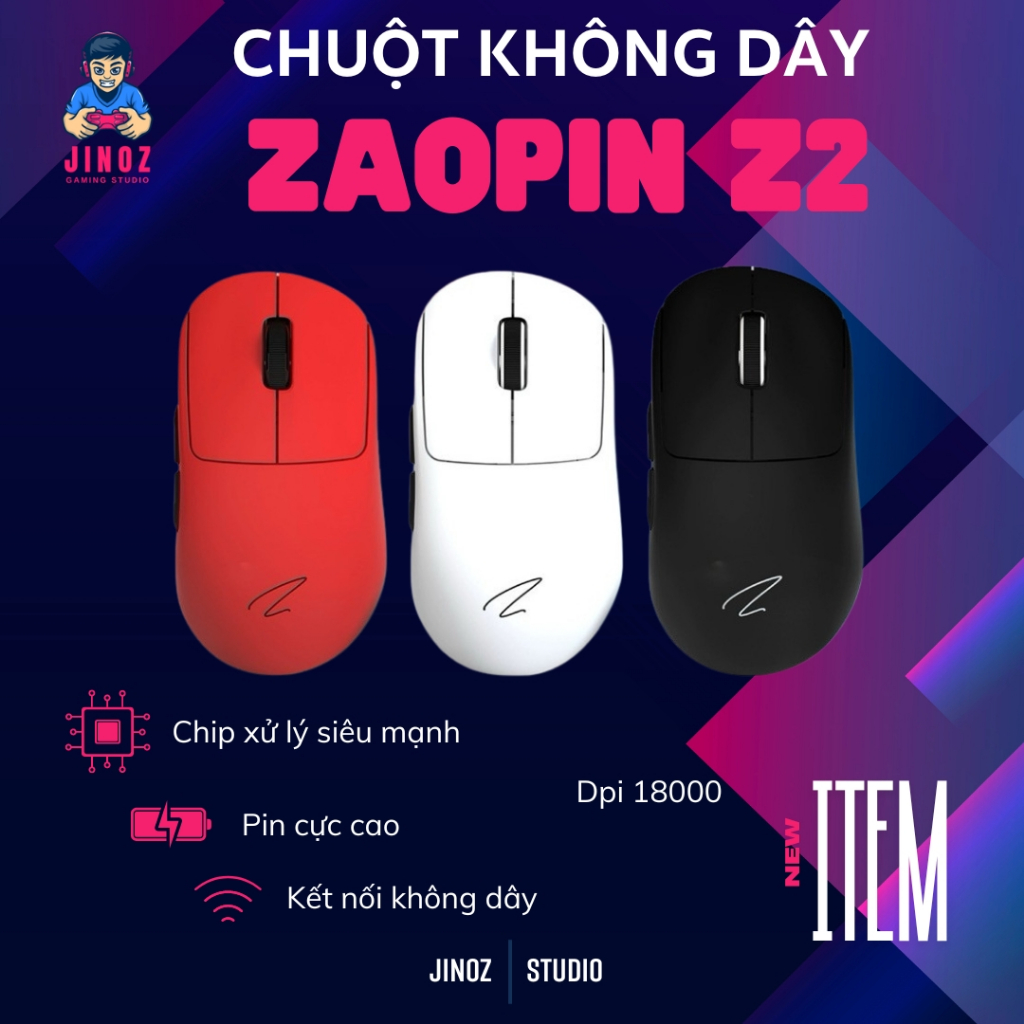 Chuột không dây Zaopin Z2 4K | 3 mode | Hotswap | PAW3395 (Tặng kèm miếng dán chống trượt)- Jinoz Ga