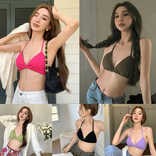 Áo bra tam giác sẵm mod có dây tự buộc đen trắng hồng đi biển thun lạnh co giãn 4 chiều VANISA Y6