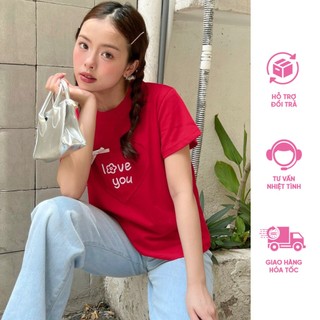 Áo thun babytee viền trái tim nữ tính thêu Love you hm Buddies.25