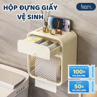 Hộp đựng giấy vệ sinh treo tường có ngăn đựng đồ, Hộp đựng giấy đa năng treo tường chất liệu ABS + PP cao cấp chống nước
