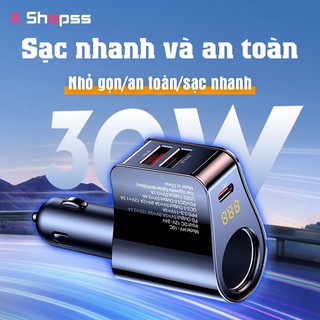 tẩu sạc nhanh ô tô Tẩu chia nguồn ô tô Cao Cấp 3ổ 30w/80w QC3.0 có đèn LED cảnh báo điện áp