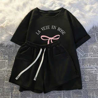  Set bé Gái và Mẹ mùa hè 2024 Bộ in hình Nơ và chữ LA VEIE EN ROSE Set thời trang có túi xinh xinh size 11-50 Kg 