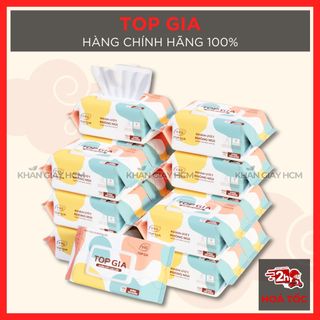 Combo 10 gói - khăn ướt top gia đa sắc, khăn giấy ướt 100 tờ / không mùi cao cấp - hàng chính hãng