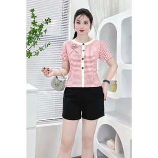 Áo sơ mi cổ tròn công sở cho nữ-áo sơ kẻ ca rô