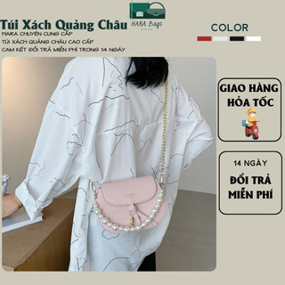 Túi Xách Nữ Đeo Chéo Dây Xích Phối Ngọc Đi Chơi Dự Tiệc Sang Trọng [Túi Quảng Châu] HARA Túi Xách