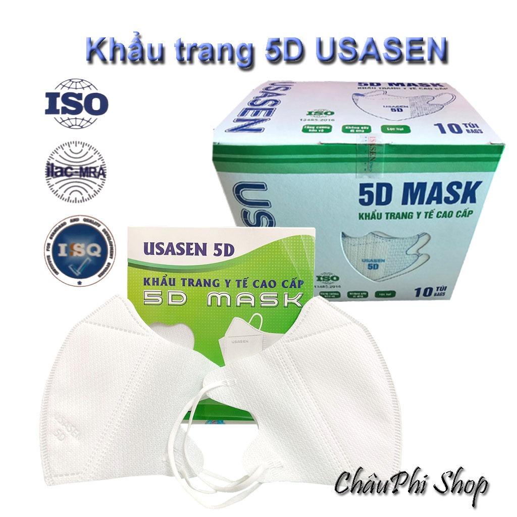[ Thùng 100 cái] Khẩu trang y tế CAO CẤP 5D Mask ( USASEN ) quai thun, kháng khuẩn, form chuẩn, không đau tai