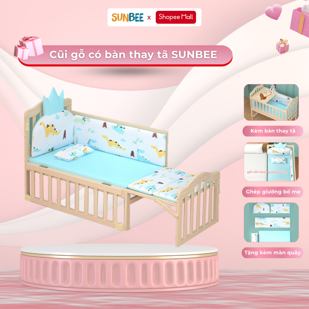 Nôi cũi cho em bé MumKid đa năng 6 chế độ cho bé 0-12 tuổi tặng kèm bộ quây cũi MK001 - BH 24 tháng