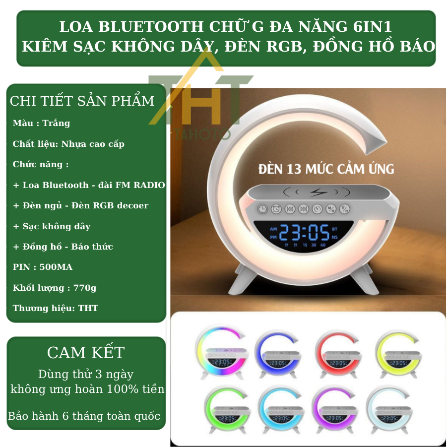 Loa bluetooth chữ G Cao Cấp VD.STORE ,Tích Hợp Nghe Nhạc, Sạc Không Dây, Đèn Led Ngủ RGB | BigBuy360 - bigbuy360.vn