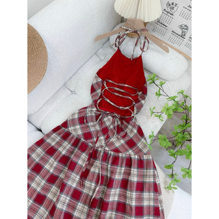 ĐẦM YẾM MAXI CARO ĐAN DÂY LƯNG