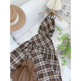 ĐẦM YẾM MAXI CARO ĐAN DÂY LƯNG