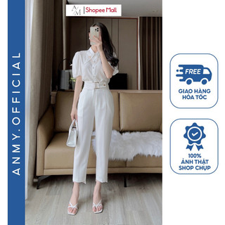 Quần tây nữ lưng cao AMY dáng baggy cạp cao siêu tôn dáng ống đứng khóa trước đen trắng nâu Q582