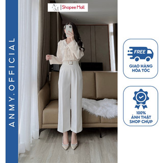 Quần suông ống rộng nữ lưng cao AMY ống rộng dáng suông cạp cao tôn dáng chất vải không nhăn xù Q663