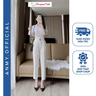 Quần baggy nữ lưng cao AMY ống rộng dáng suông cạp cao Combo 2 Chiếc siêu tôn dáng chất dày dặn Q579