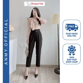 Quần tây nữ lưng cao AMY dáng baggy cạp cao siêu tôn dáng ống đứng chuẩn đẹp có khóa trước Q423
