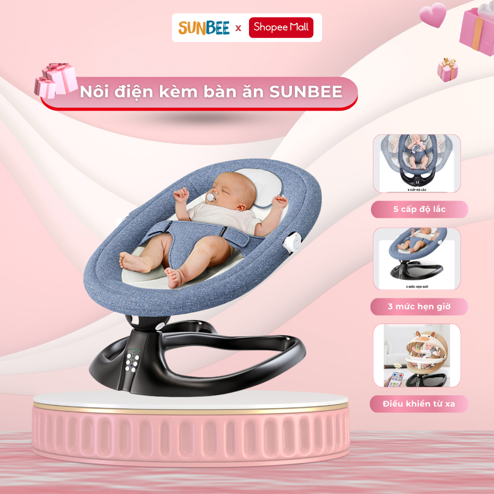 Nôi điện cho bé Mumkid, nôi điện đưa tự động có điều khiển từ xa tựa lưng nâng hạ thành ghế ăn dặm - BH 24 tháng
