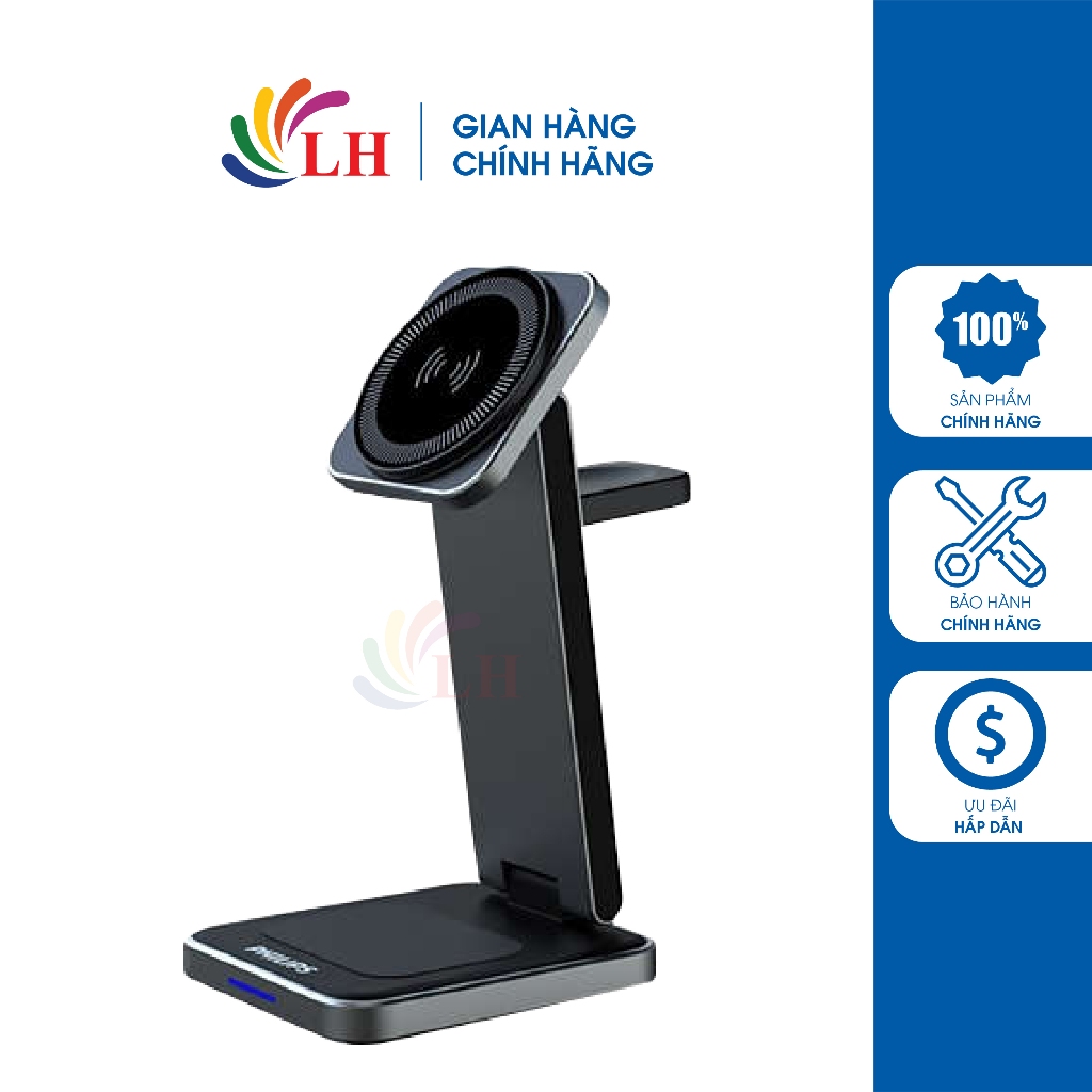 Đế sạc không dây Philips 3-in-1 Wireless Charger With Magnetic DLP8330 - Hàng chính hãng