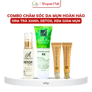 Combo sạch mụn, thải độc da, kiềm dầu Mềm acosmetics, kem giảm mụn detox bọt biển, sữa rửa mặt trà xanh x2 197g