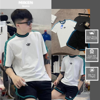 Bộ quần áo Das 3 sọc tay thêu bo cổ chun dày dặn chắn chắn trẻ trung-Bộ đồ hè cotton nam nữ cao cấp