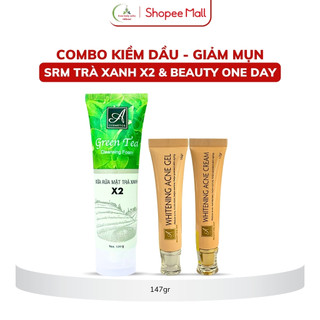 Combo kem giảm mụn, kiềm dầu Mềm acosmetics, kem giảm mụn siêu tốc độ, sữa rửa mặt trà xanh x2 147g