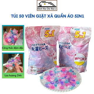 Túi 50 Viên Giặt Xả 5in1 Tiện Lợi Viên Giặt Quần Áo Xả Vải Cao Cấp Lưu Hương Lâu Làm Mềm Vải