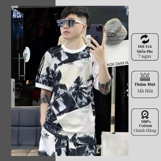 Bộ quần áo adida họa tiết cây dừa sắc nét fom chuẩn-Bộ hè cộc tay unisex nam nữ new 2024