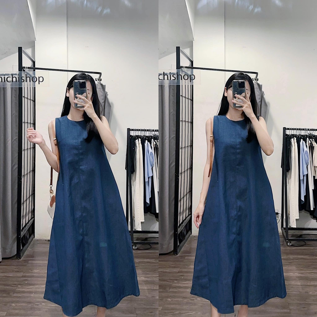 Váy midi denim sát nách dáng A VNXK - 112V01