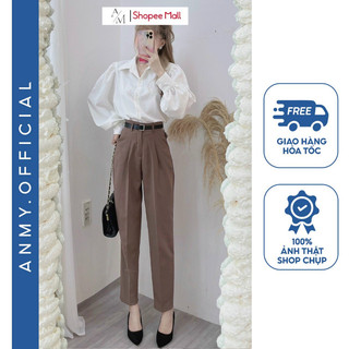 Quần tây nữ lưng cao AMY dáng baggy cạp cao ống đứng chuẩn đẹp Tặng dây lưng da cao cấp Q446